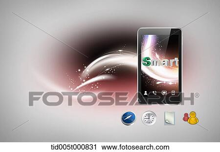 Clip Art - icons under a mobile device featuring a word smart. Fotosearch