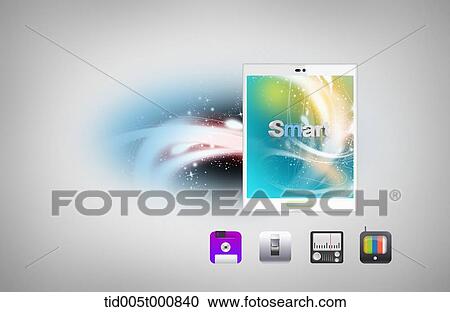 icons under a mobile device featuring a word smart View Large Illustration Clipart - icons under a mobile device featuring a word smart. Fotosearch