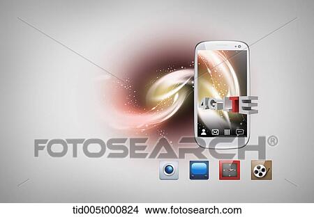 Stock Illustration - icons under a mobile device featuring a word LTE. Fotosearch