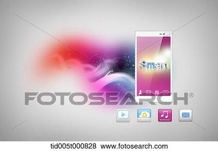 Stock Illustration - icons under a mobile device featuring a word smart. Fotosearch