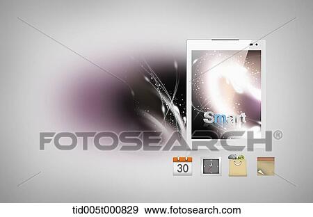 Stock Illustration - icons under a mobile device featuring a word smart. Fotosearch