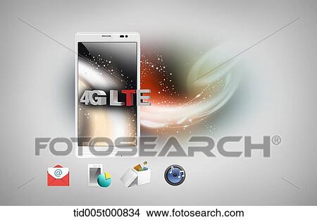 Stock Illustration - icons under a mobile device featuring a word LTE. Fotosearch