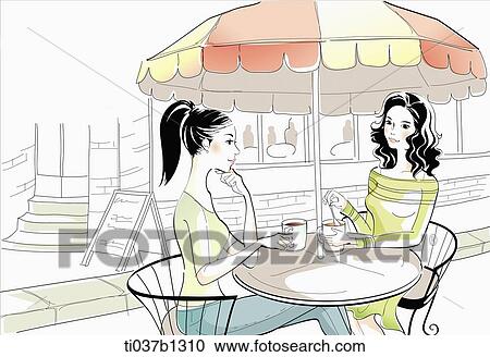 Clipart - illustration drawing of a ladies having a chat. Fotosearch