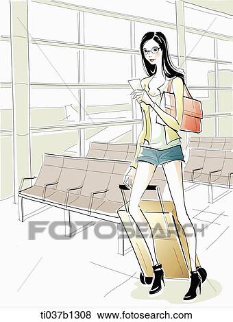 illustration drawing of a lady travelling View Large Illustration Stock Illustration - illustration drawing of a lady travelling. Fotosearch