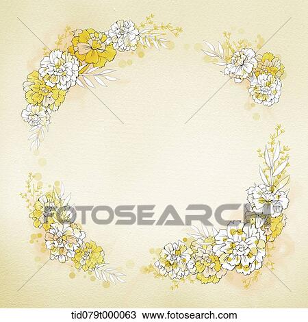 illustration flower frame in orange View Large Illustration Drawing - illustration flower frame in orange. Fotosearch