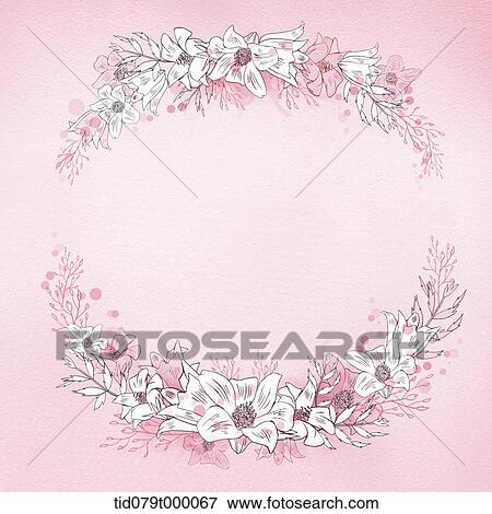 illustration flower frame in pink View Large Illustration Stock Illustration - illustration flower frame in pink. Fotosearch