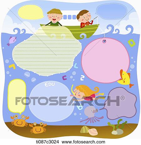 Stock Illustration - illustration memo template in concept of under the sea. Fotosearch