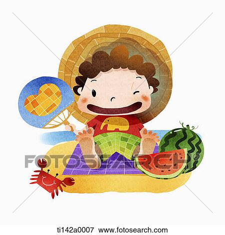 Stock Illustration - illustration of a boy in summer. Fotosearch