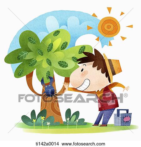 Stock Illustration - illustration of a boy in summer. Fotosearch
