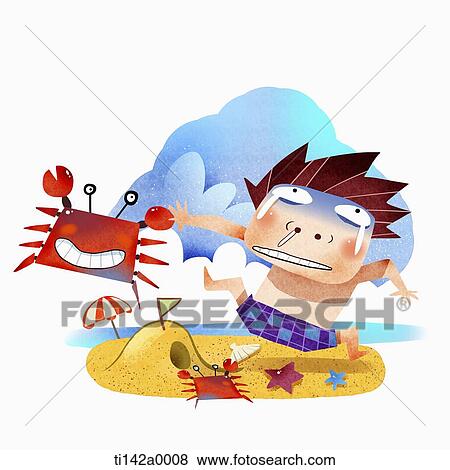 Stock Illustration - illustration of a boy in the beach. Fotosearch