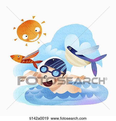 illustration of a boy swimming View Large Illustration Stock Illustration - illustration of a boy swimming. Fotosearch