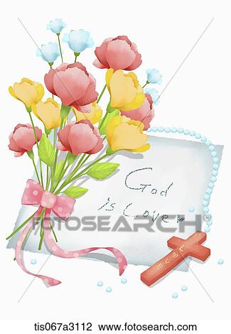 Drawing - illustration of a card saying god is love. Fotosearch