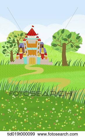 Stock Illustration - illustration of a castle on a field. Fotosearch
