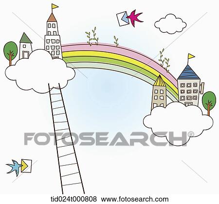 Stock Illustration - illustration of a city on rainbow. Fotosearch
