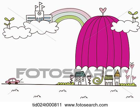illustration of a city under umbrella View Large Illustration Clip Art - illustration of a city under umbrella. Fotosearch
