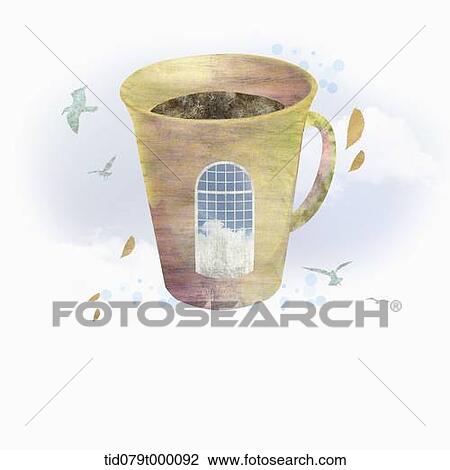 illustration of a coffee cup in the sky View Large Illustration Drawing - illustration of a coffee cup in the sky. Fotosearch