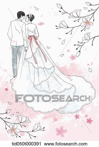 Clip Art - illustration of a couple getting married. Fotosearch