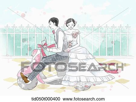 Clipart - illustration of a couple getting married. Fotosearch