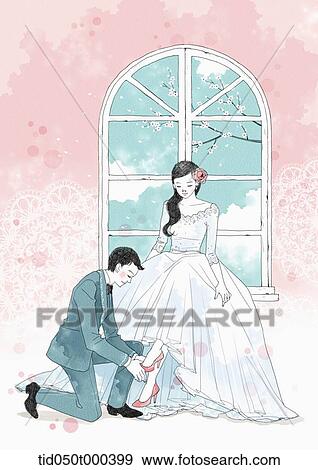 illustration of a couple getting married View Large Illustration Stock Illustration - illustration of a couple getting married. Fotosearch