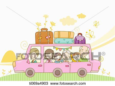 illustration of a family in a car View Large Illustration Drawing - illustration of a family in a car. Fotosearch