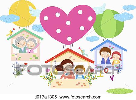 Stock Illustration - illustration of a family in different houses. Fotosearch