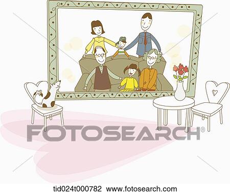 illustration of a family in photo album View Large Illustration Drawing - illustration of a family in photo album. Fotosearch