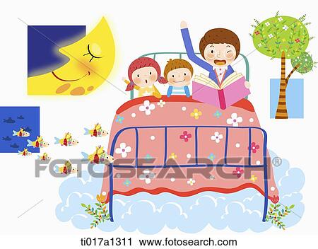 illustration of a family on a bed View Large Illustration Clip Art - illustration of a family on a bed. Fotosearch