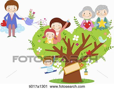 illustration of a family on a tree View Large Illustration Clip Art - illustration of a family on a tree. Fotosearch