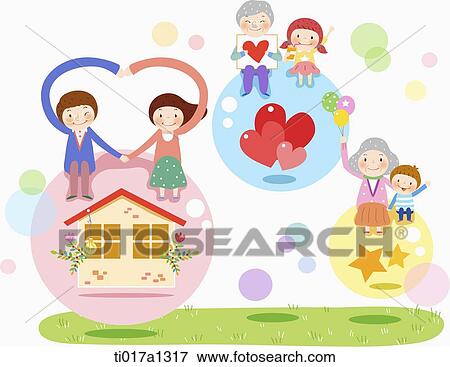 Stock Illustration - illustration of a family on bubbles. Fotosearch