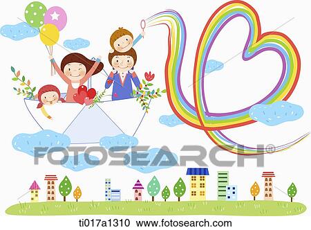 Clipart - illustration of a family on floating boat. Fotosearch