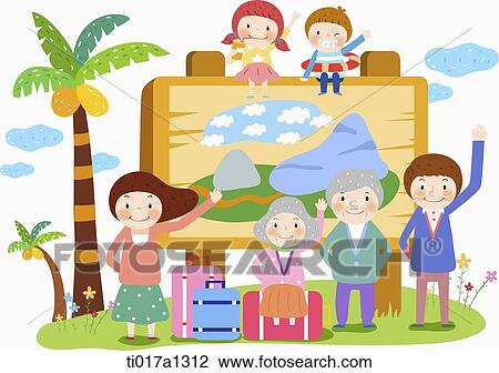 illustration of a family on holiday View Large Illustration Drawing - illustration of a family on holiday. Fotosearch