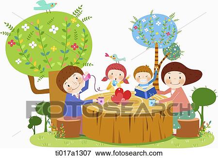 illustration of a family on wooden table View Large Illustration Stock Illustration - illustration of a family on wooden table. Fotosearch