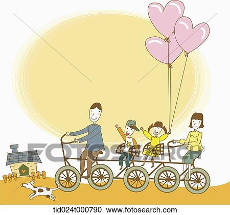 Clipart - illustration of a family riding a bicycle. Fotosearch