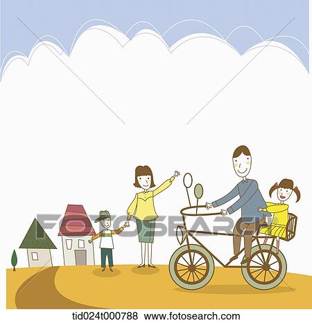 Stock Illustration - illustration of a family riding a bicycle. Fotosearch