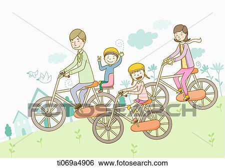 illustration of a family riding bikes View Large Illustration Stock Illustration - illustration of a family riding bikes. Fotosearch