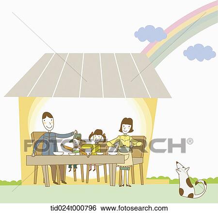 Stock Illustration - illustration of a family sitting around a table. Fotosearch