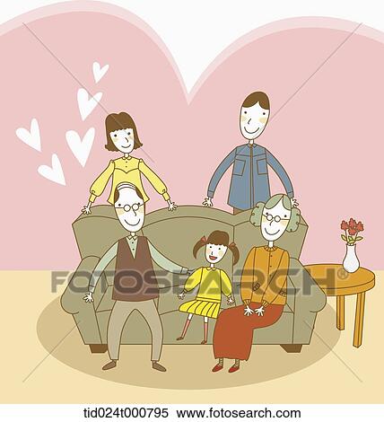 illustration of a family sitting on a couch View Large Illustration Stock Illustration - illustration of a family sitting on a couch. Fotosearch