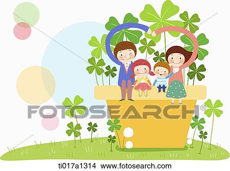 illustration of a family sitting on vase of plant View Large Illustration Stock Illustration - illustration of a family sitting on vase of plant. Fotosearch