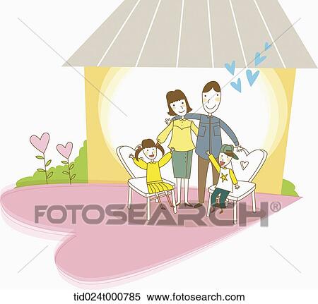 Stock Illustration - illustration of a family sitting outside. Fotosearch