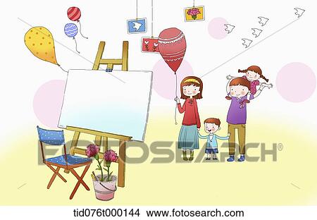 Stock Illustration - illustration of a family with a paint board. Fotosearch