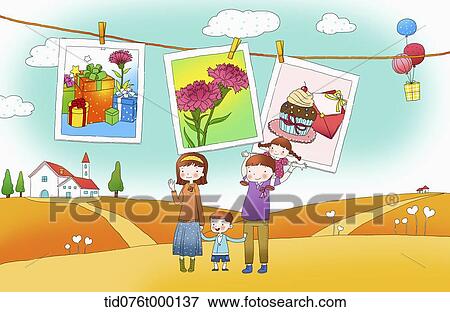 illustration of a family with photos View Large Illustration Stock Illustration - illustration of a family with photos. Fotosearch