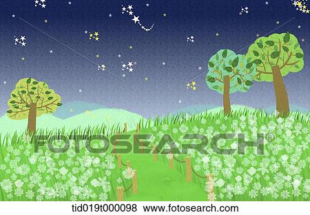 illustration of a field in the night View Large Illustration Stock Illustration - illustration of a field in the night. Fotosearch