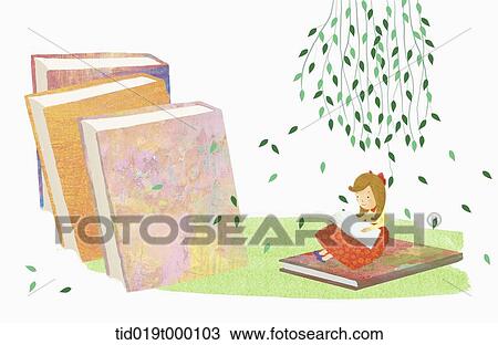 illustration of a girl and books View Large Illustration Drawing - illustration of a girl and books. Fotosearch