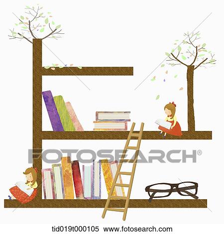 illustration of a girl and books View Large Illustration Stock Illustration - illustration of a girl and books. Fotosearch