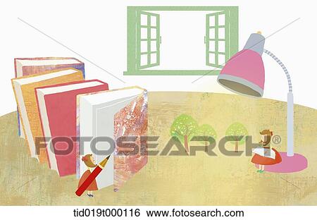 Stock Illustration - illustration of a girl and books. Fotosearch