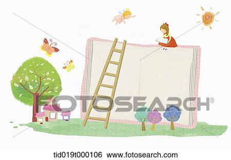 Stock Illustration - illustration of a girl sitting on a book. Fotosearch