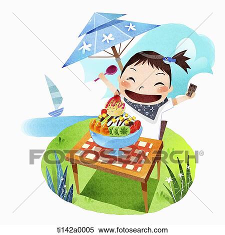 Stock Illustration - illustration of a girl with fruits. Fotosearch