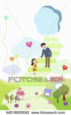 illustration of a kid and her dad View Large Illustration Drawing - illustration of a kid and her dad. Fotosearch
