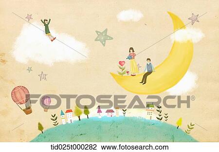 illustration of a people on the sky View Large Illustration Drawing - illustration of a people on the sky. Fotosearch