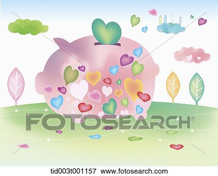 illustration of a piggy bank filled with hearts View Large Illustration Stock Illustration - illustration of a piggy bank filled with hearts. Fotosearch